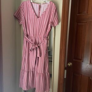 Striped Pink V-Neck Dress